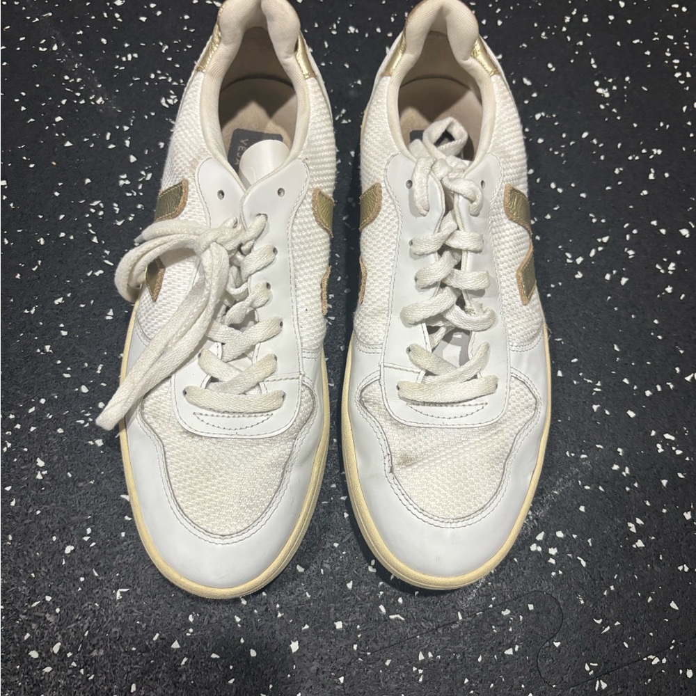 Veja White and Gold Sneakers Low-Top Casual